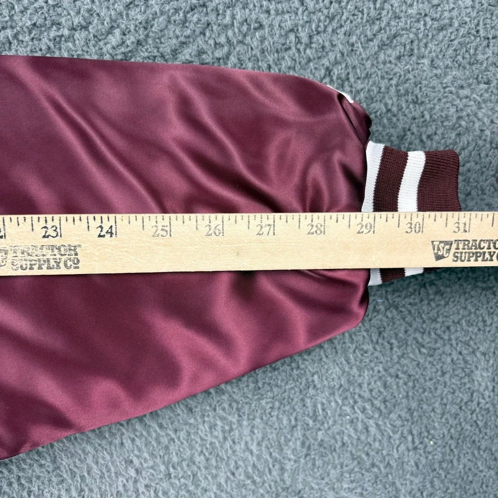 Vintage Swingster Aggies Bomber Jacket Mens Large Maroon‎ Satin Snap Front Coat - Picture 9 of 11